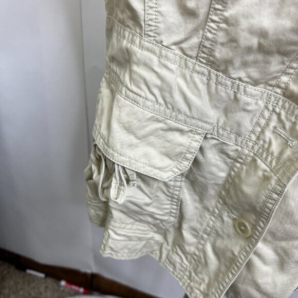 Ann Taylor Loft Jacket M Tan Khaki Button Pockets Beige Coat Lightweight Tie - Picture 4 of 14
